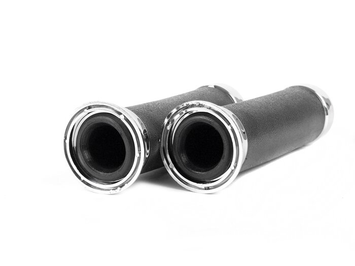 Pair of grips -OEM QUALITY- Vespa PX EFL (2001-2010) - black/chrome