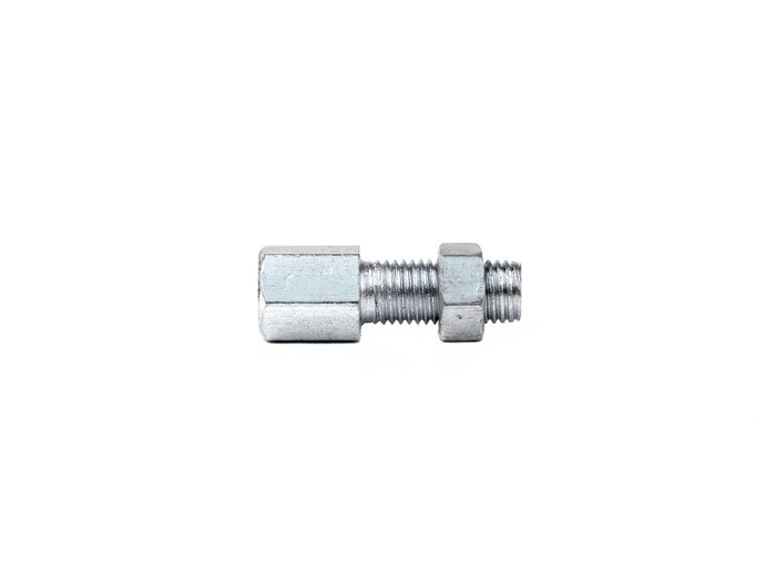 Tornillo de ajuste M6 x 14mm (Øinner=6,7mm, paso de rosca 0,75) con contratuerca - (utilizado para el cárter del carburador / cable del acelerador Vespa VNA, VNB, VBB, Sprint150, Rally180, Rally200, PX80, PX125, PX150, PX200, Cosa)
