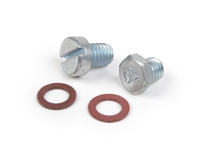 Olie aftapplug set M8 x 8mm -OEM KWALITEIT- Vespa PX, T5 125cc, Cosa, Rally180 (VSD1T), Rally200 (VSE1T), Sprint150 (VLB1T), TS125 (VNL3T), GT125 (VNL2T), GTR125 (VNL2T), GL150 (VLA1T), Super, SS180 (VSC1T), GS160 / GS4 (VSB1T), VNA, VNB, VBA, VBB, V50,