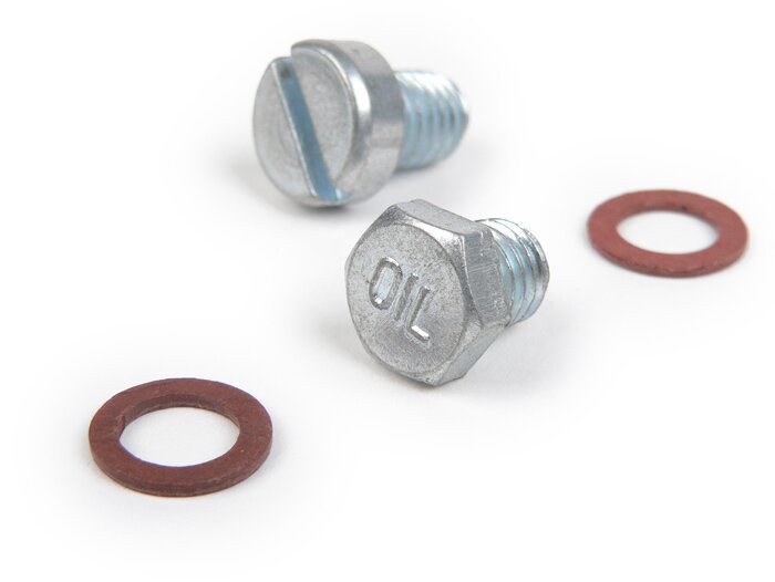 Olie aftapplug set M8 x 8mm -OEM KWALITEIT- Vespa PX, T5 125cc, Cosa, Rally180 (VSD1T), Rally200 (VSE1T), Sprint150 (VLB1T), TS125 (VNL3T), GT125 (VNL2T), GTR125 (VNL2T), GL150 (VLA1T), Super, SS180 (VSC1T), GS160 / GS4 (VSB1T), VNA, VNB, VBA, VBB, V50,
