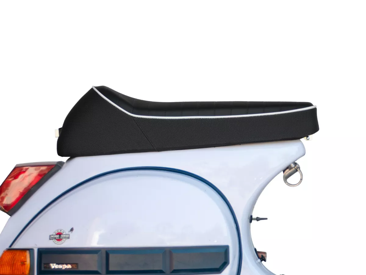 Sedile -ANCELLOTTI Classic- Vespa PX - Nero, profili bianchi