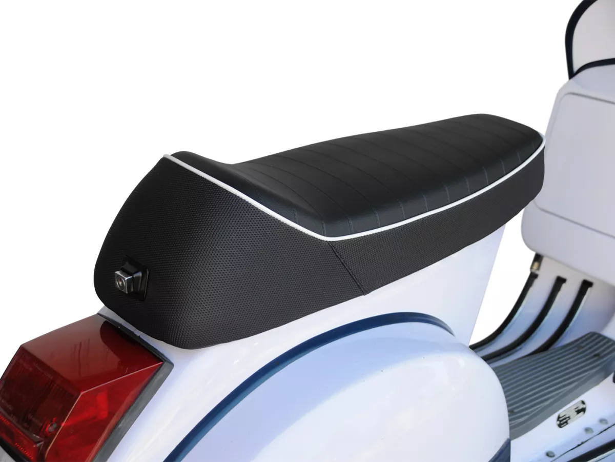Sedile -ANCELLOTTI Classic- Vespa PX - Nero, profili bianchi