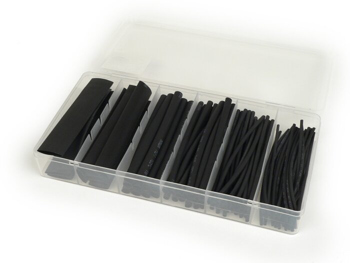 Juego de tubos termoretráctiles -BWM 100 piezas- negro - Ø=1,5mm, 2,5mm, 4,0mm, 6,0mm, 10mm, 13mm
