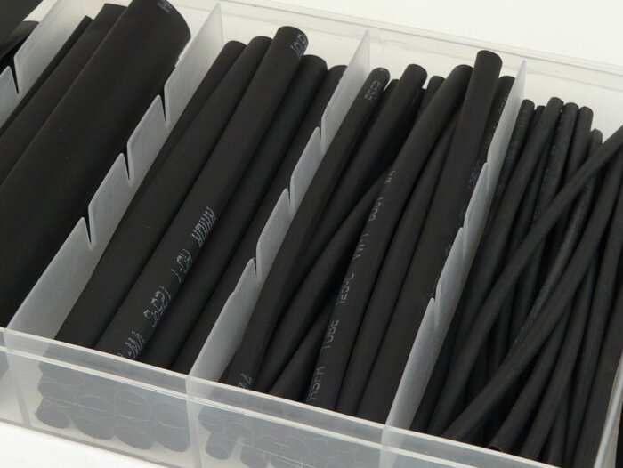 Juego de tubos termoretráctiles -BWM 100 piezas- negro - Ø=1,5mm, 2,5mm, 4,0mm, 6,0mm, 10mm, 13mm
