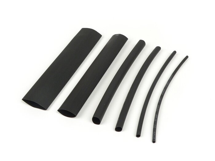 Juego de tubos termoretráctiles -BWM 100 piezas- negro - Ø=1,5mm, 2,5mm, 4,0mm, 6,0mm, 10mm, 13mm