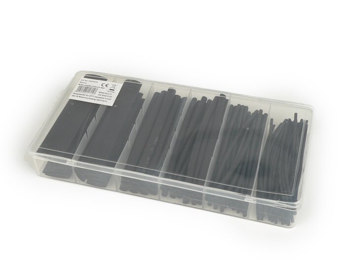 Juego de tubos termoretráctiles -BWM 100 piezas- negro - Ø=1,5mm, 2,5mm, 4,0mm, 6,0mm, 10mm, 13mm