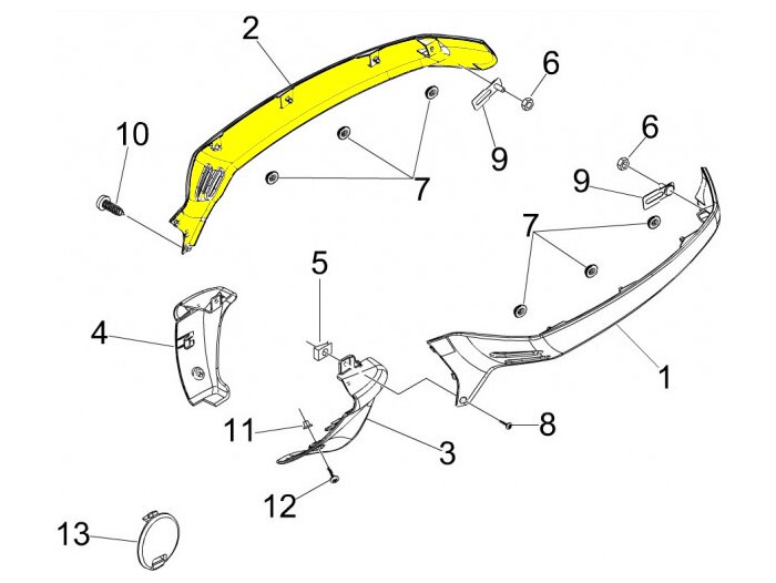 Sidopanel höger -PIAGGIO- omålad - Vespa GTS 125 (ZAPM31300), Vespa GTS 250 (ZAPM45100, ZAPM45101), Vespa GTS 300 (ZAPM45200, ZAPM45202), Vespa GTS Super 125 (ZAPM45300, ZAPM45301), Vespa GTS Super 300 (ZAPM45200, ZAPM45202), Vespa GTS Super