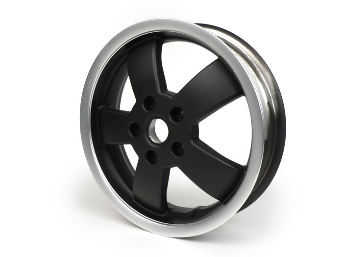 Wheel rim -PIAGGIO Super - mat black with polished border, (3.00x12)inch - 5 spokes- Vespa GT, GTL, GTS, GTV 125-300cc - fits front and rear (2014-2016)