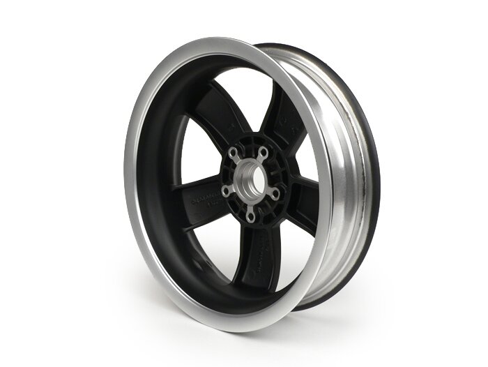 Wheel rim -PIAGGIO Super - mat black with polished border, (3.00x12)inch - 5 spokes- Vespa GT, GTL, GTS, GTV 125-300cc - fits front and rear (2014-2016)