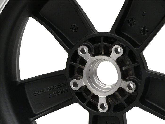 Wheel rim -PIAGGIO Super - mat black with polished border, (3.00x12)inch - 5 spokes- Vespa GT, GTL, GTS, GTV 125-300cc - fits front and rear (2014-2016)
