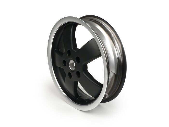 Wheel rim -PIAGGIO Super - mat black with polished border, (3.00x12)inch - 5 spokes- Vespa GT, GTL, GTS, GTV 125-300cc - fits front and rear (2014-2016)