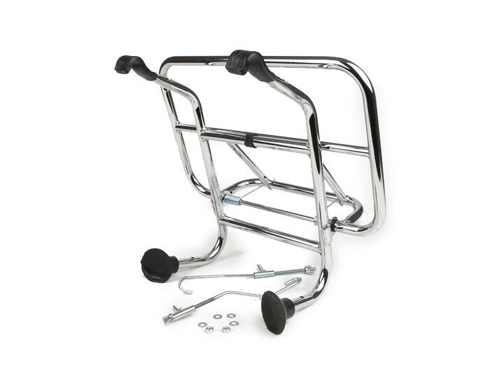 Front rack, fold down -MOTO NOSTRA- Vespa Smallframe V50, PV125, ET3, PK S, PK XL, PK XL2 Largeframe Rally180/200, Sprint150, TS125, GT125, GTR125, PX80, PX125, PX150, PX200 - chrome