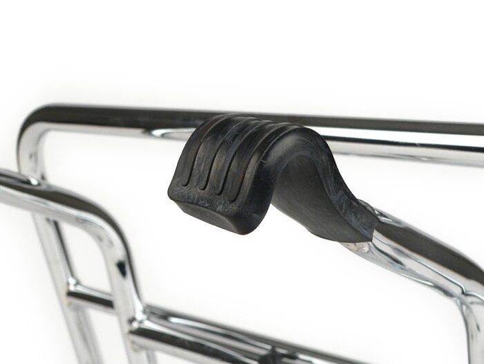 Front rack, fold down -MOTO NOSTRA- Vespa Smallframe V50, PV125, ET3, PK S, PK XL, PK XL2 Largeframe Rally180/200, Sprint150, TS125, GT125, GTR125, PX80, PX125, PX150, PX200 - chrome