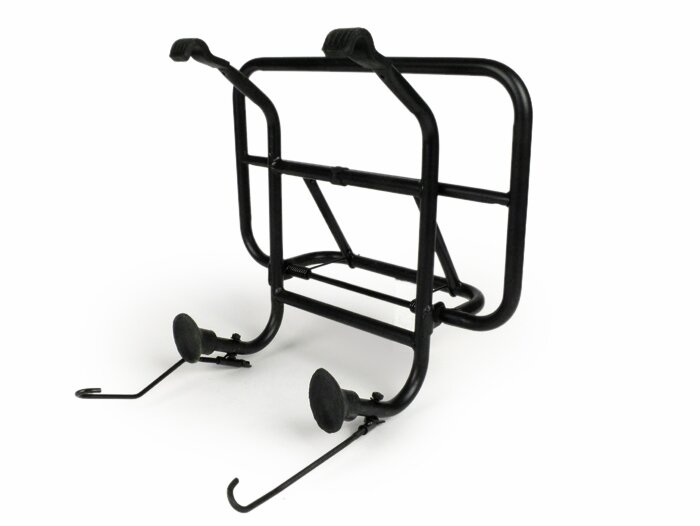 Front rack, fold down -MOTO NOSTRA- Vespa Smallframe V50, PV125, ET3, PK S, PK XL, PK XL2 Largeframe Rally180/200, Sprint150, TS125, GT125, GTR125, PX80, PX125, PX150, PX200 - black