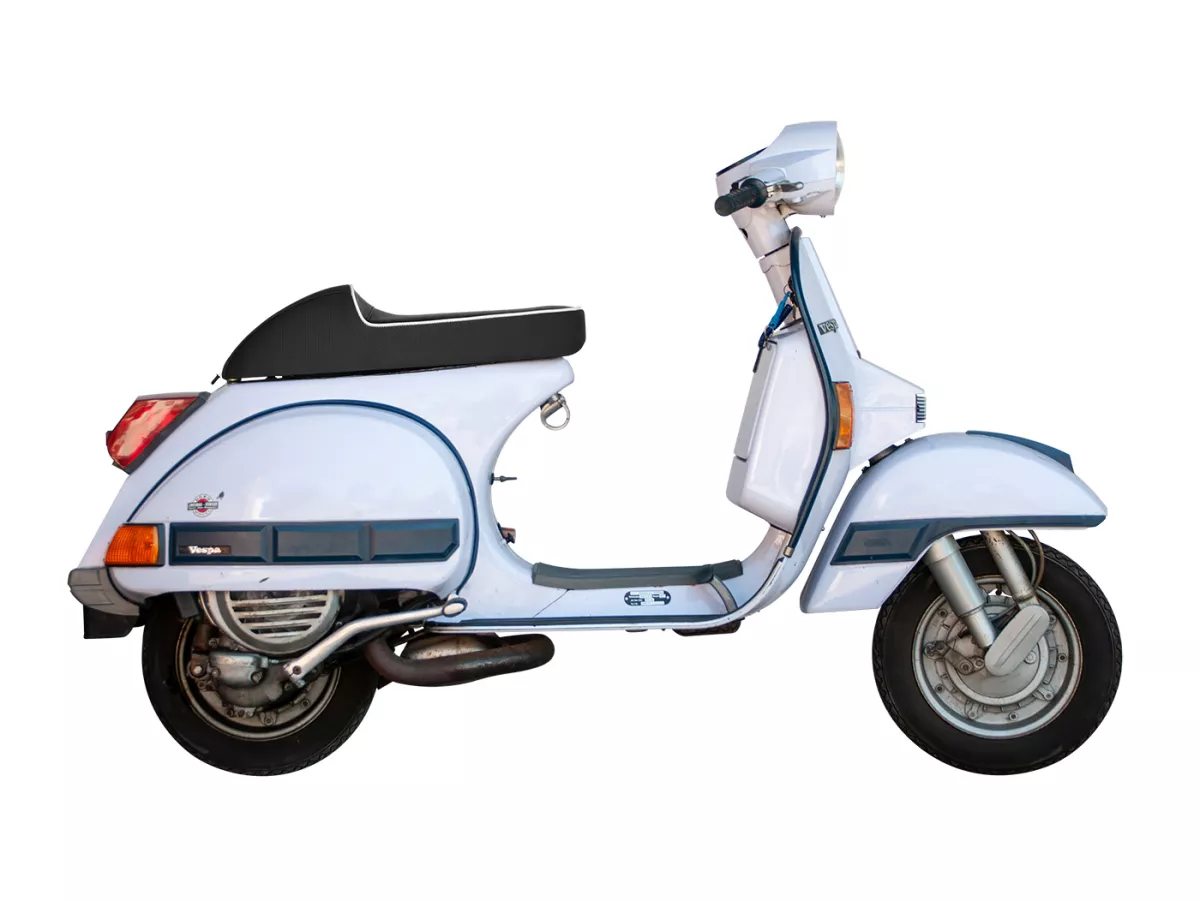 Zadel -NISA Corsa Evolution Classic- Vespa PX - Zwart, witte biezen