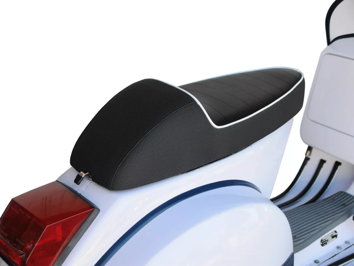 Zadel -NISA Corsa Evolution Classic- Vespa PX - Zwart, witte biezen
