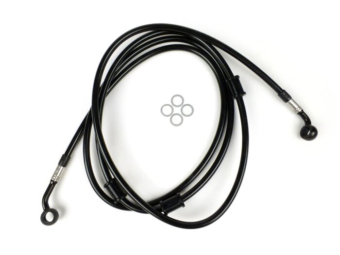 Selang rem belakang untuk kaliper rem Brembo P32G, P34G, Frando -Selang Spiegel: baja tahan karat (hitam), fitting: aluminium (hitam) - Vespa GT 125 (ZAPM311), GT 200 (ZAPM312), GT L 125 (ZAPM311), GT L 200 (ZAPM312), GTS 125 (ZAPM313)