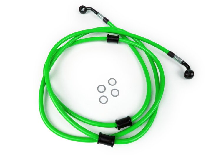 Latiguillo de freno trasero para Brembo P32G, P34G, pinza de freno Frando -Latiguillo SPIEGLER: acero inoxidable (verde), racor: aluminio (negro)- Vespa GT 125 (ZAPM311), GT 200 (ZAPM312), GT L 125 (ZAPM311), GT L 200 (ZAPM312), GTS 125 (ZAPM313)
