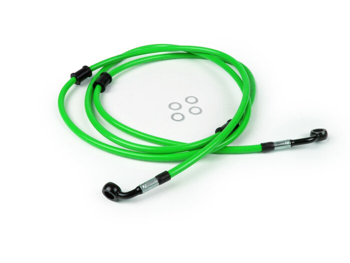 Latiguillo de freno trasero para Brembo P32G, P34G, pinza de freno Frando -Latiguillo SPIEGLER: acero inoxidable (verde), racor: aluminio (negro)- Vespa GT 125 (ZAPM311), GT 200 (ZAPM312), GT L 125 (ZAPM311), GT L 200 (ZAPM312), GTS 125 (ZAPM313)