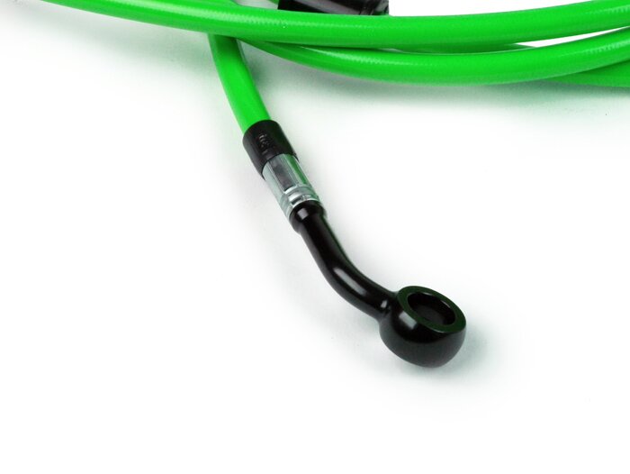 Latiguillo de freno trasero para Brembo P32G, P34G, pinza de freno Frando -Latiguillo SPIEGLER: acero inoxidable (verde), racor: aluminio (negro)- Vespa GT 125 (ZAPM311), GT 200 (ZAPM312), GT L 125 (ZAPM311), GT L 200 (ZAPM312), GTS 125 (ZAPM313)