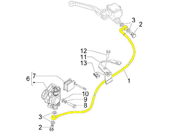 Främre bromsledning -PIAGGIO- Vespa S 50 (ZAPC381, ZAPC386, ZAPC389), S 125 (ZAPM443, ZAPM681, ZAPM683), S 150 (ZAPM444)