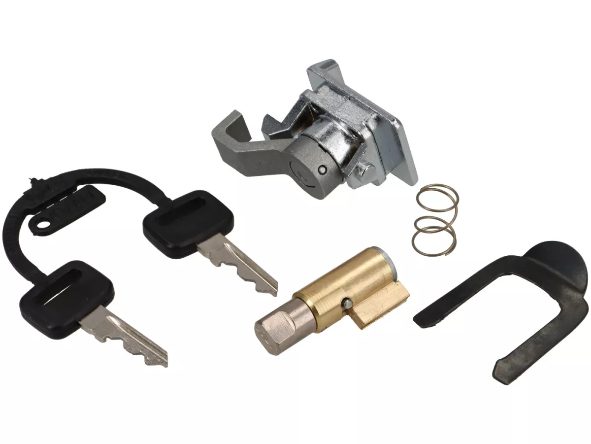 Kit serrure -ZADI 38,5x4mm- Vespa PX (-1984), V50 Special (V5A2-3T), GT125 (VNL2T, 62685-), GTR125 (VNL2T), TS (VNL3T), PV125 (VMA2T, 028960-), ET3 (VMB1T), Super 150 (VBC1T) - 2 pièces