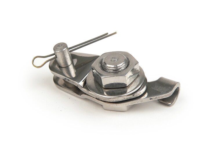 Rear brake cable clamp set -IMPORT- Vespa V50, V90, 50N, PV125, ET3, SS50, SS90, PK S, PK XL1, PK XL2, ETS, PX, VNA, VNB, VBA, VBB, Super, GL150 (VLA1T), GT125 (VNL2T), GTR125 (VNL2T), TS125 (VNL3T), Sprint150 (VLB1T), Vespa Rally180 (VSD1T)