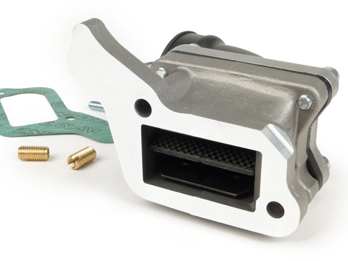 Colector de admisión - Colector de admisión de diafragma -MALOSSI diafragma X360- Vespa PX200 (VSX1T) - (también adecuado para todos los demás motores de bastidor grande con superficie de sellado del cárter del carburador larga) - AW=Ø34mm (carburador Ø28
