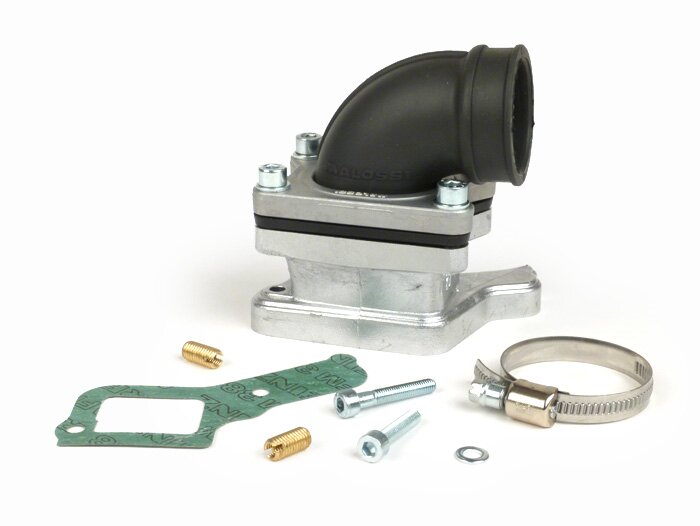 Pipe d’admission - pour clapet -MALOSSI clapet X360- Vespa PX80, PX125, PX150, T5, Cosa 125-200 - Ø connexion=34mm (carburateurs Ø28-30mm - PHBH, VHSH, PWK28, TMX30, Smartcarb 26-28)