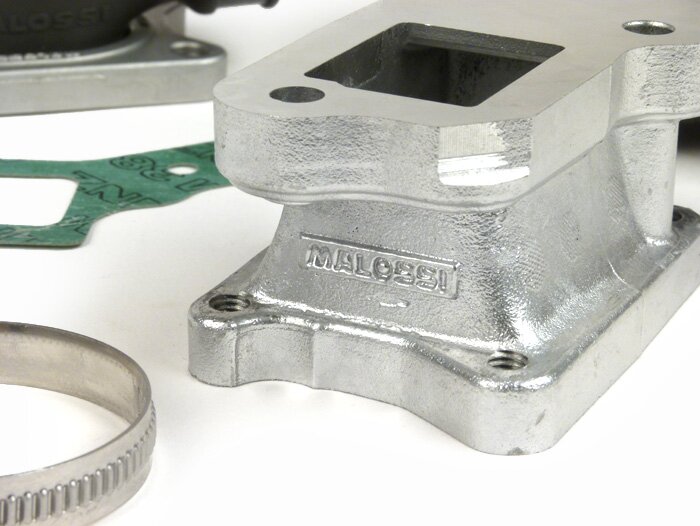 Pipe d’admission - pour clapet -MALOSSI clapet X360- Vespa PX80, PX125, PX150, T5, Cosa 125-200 - Ø connexion=34mm (carburateurs Ø28-30mm - PHBH, VHSH, PWK28, TMX30, Smartcarb 26-28)