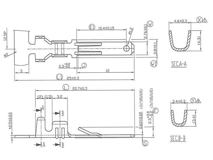 Crimp terminal - male spade connector 2.8mm Ø=0.5-1.0mm²- DIN 46244 - 10 pcs