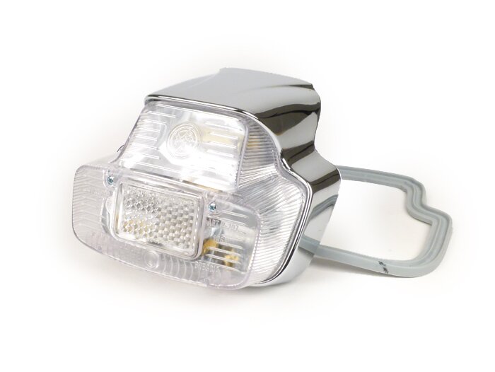 Feu arrière -BOSATTA Vespa ancienne- Vespa 125 VNB (VNB6T), GL (VLA1T), Sprint (VLB1T, -025478), SS180 (VSC1T, -0018000) - plastique, grand - chromé / blanc