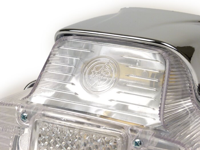Feu arrière -BOSATTA Vespa ancienne- Vespa 125 VNB (VNB6T), GL (VLA1T), Sprint (VLB1T, -025478), SS180 (VSC1T, -0018000) - plastique, grand - chromé / blanc