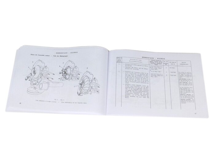 Werkplaatshandboek (Duits/Frans) -VESPA- Vespa (1955-1966) Largeframe - VN, VNA, VNB, VL, VB1, VBA1, VBB, GL150(VLA), Sprint150(VLB), Super(VNC/VBC), GS150(VS1-5), GS160/GS4(VSB), SS180(VSC)
