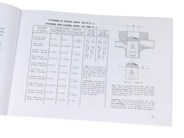 Werkplaatshandboek (Duits/Frans) -VESPA- Vespa (1955-1966) Largeframe - VN, VNA, VNB, VL, VB1, VBA1, VBB, GL150(VLA), Sprint150(VLB), Super(VNC/VBC), GS150(VS1-5), GS160/GS4(VSB), SS180(VSC)