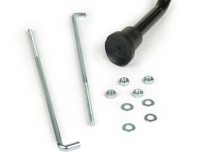 Front rack, fold down -FACO medium distance from the legshield- Vespa Smallframe V50, PV125, ET3,  Vespa Largeframe Rally180, Vespa Rally200, Sprint150, TS125, GT125, GTR125, Vespa PX80, PX125, PX150, PX200 - black