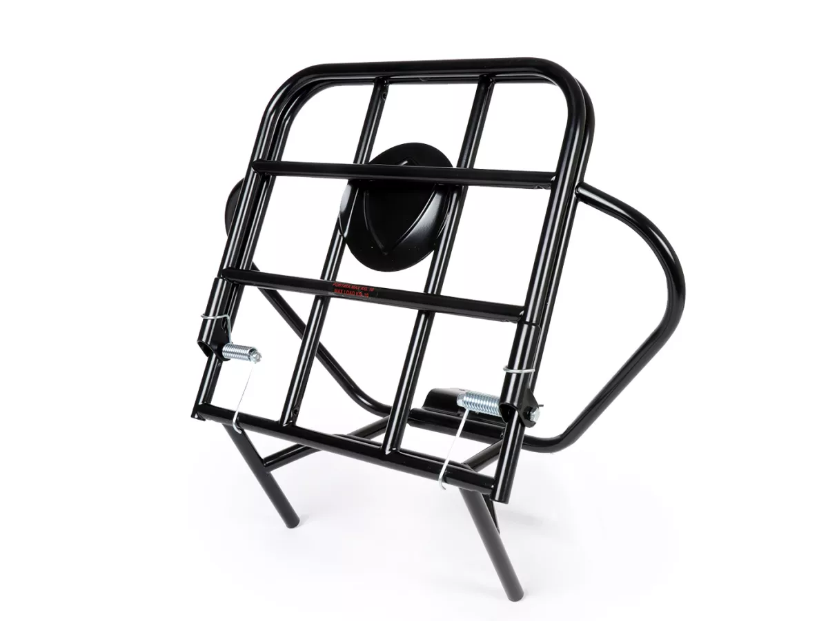 Portaequipajes trasero plegable + soporte rueda de repuesto -AMS CUPPINI- Vespa V50 9 pulgadas - 50 S(V5A1T, 1964), 50 L (V5A1T), 50 Special (V5A2T), 50N (V5A1T), V90 (V9A1T) - negro