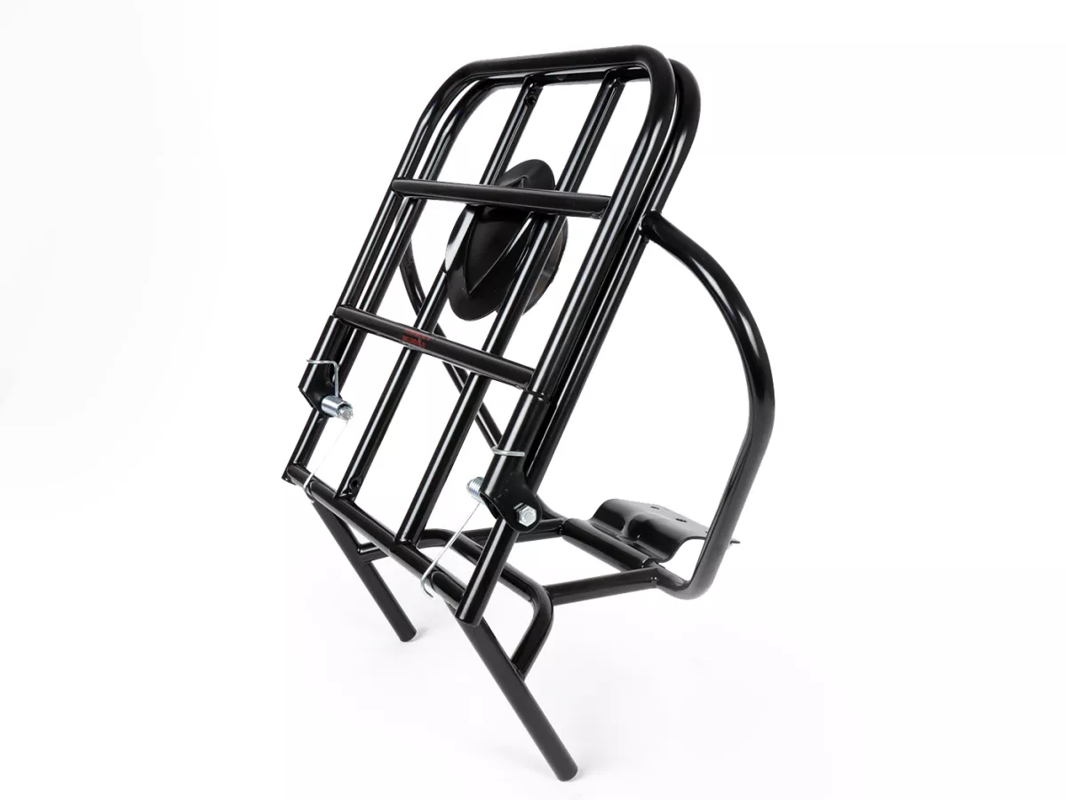 Portaequipajes trasero plegable + soporte rueda de repuesto -AMS CUPPINI- Vespa V50 9 pulgadas - 50 S(V5A1T, 1964), 50 L (V5A1T), 50 Special (V5A2T), 50N (V5A1T), V90 (V9A1T) - negro