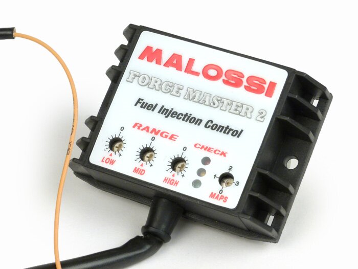 Unidad de control del sistema de inyección -MALOSSI Forcemaster 2- Vespa GTS 250ie, Vespa GTV 250ie, Vespa GT 60 250ie, Aprilia atlantic 250ie, Aprilia Arrecife 250ie, Aprilia Scarabeo 250ie, Benelli Adiva 250ie, Derbi GP1 250ie, Derbi Rambla 250ie, Giler
