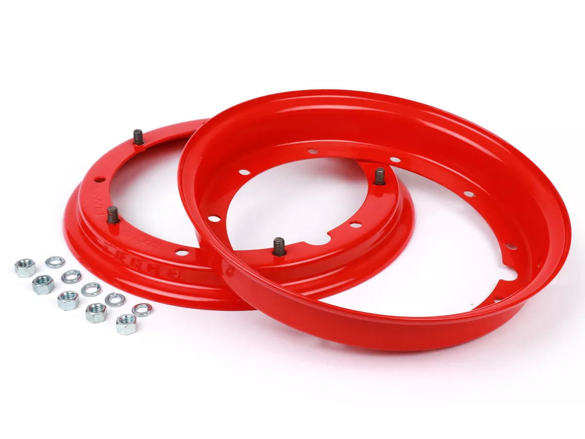 Roda -FA ITALIA 2.10-10 inci, baja- Vespa (tipe PX) - Vespa Rangka Kecil V50, 50N, Khusus, PV, ET3, PK50-125 (S/XL/XL2), Rangka Besar PX, T5, Sprint, Rally, GT/GTR, LML Star, Deluxe - merah