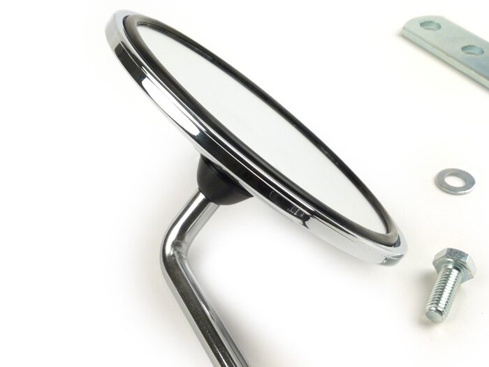 Mirror -VICMA chrome, round, with E-mark- all classic Vespa models - support for handlebar incl. - left hand side