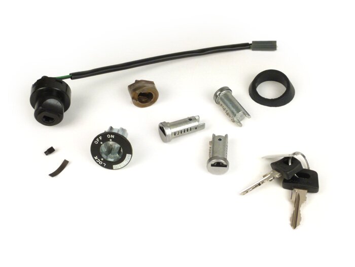 Juego de cerradura de dirección / cerradura de encendido -VESPA- Vespa PK50 (V5X1T), PK50S (V5X2T), PK50S Lusso (V5X2T), PK50XL (V5X1T, V5X3T), PK80S (V8X5T), PK80S Lusso (V8X5T), PK125S (VMX5T), PK125XL (VMX6T), PX80 Lusso (1984-) (V8X1T), PX125 Lusso (1