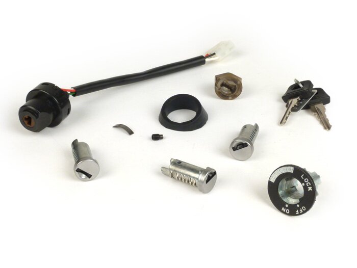 Juego de cerradura de dirección / cerradura de encendido -VESPA- Vespa PK50S Elestart (V5X2T), PK50S Lusso Elestart (V5X2T), PK50XL Elestart (V5X3T), PK80S Elestart (V8X5T), PK50S Automatic (VA51T), PK50S Automatic Elestart (VA51T), PK80S Automatic Elesta
