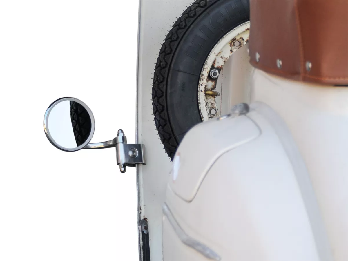 Espejo -STADIUM espejo con abrazadera para escudo de piernas - Vespa/Lambretta classic - acero inoxidable/aluminio, redondo - izquierdo