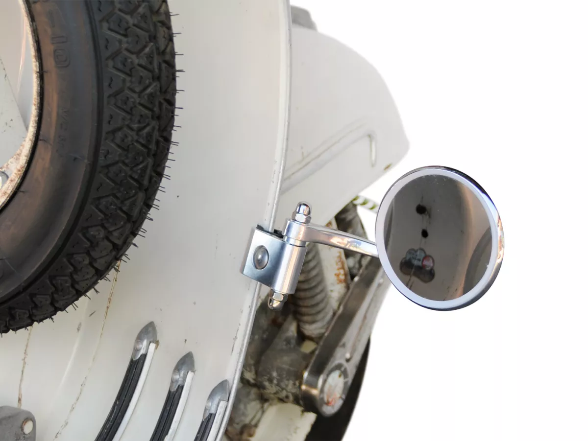 Mirror -STADIUM leg shield clamp mirror - Vespa/Lambretta classic - stainless steel/aluminium, round - right