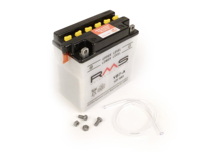 Batería -Standard RMS YB7-A- 12V 8Ah - 135x75x133mm (sin ácido) - Vespa Cosa125, Cosa200 (sin Elestart), PX80 E Lusso, PX125 E Lusso, PX150 E Lusso, PX200 E Lusso (todas sin Elestart), PK50 / PK80 / PK125 XL / XL2 Elestart, Piaggio SKR125, TPH125