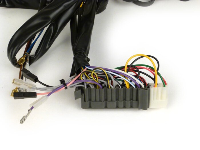 Juego de cables -GRABOR- Vespa T5 125cc Elestart, PX Lusso Elestart 1984-1997, con batería, placa base de encendido con 5 cables