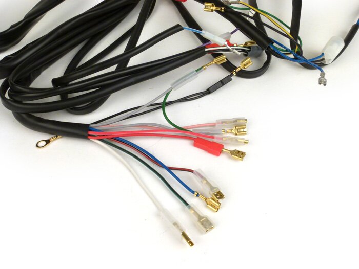 Juego de cables -GRABOR- Vespa T5 125cc Elestart, PX Lusso Elestart 1984-1997, con batería, placa base de encendido con 5 cables