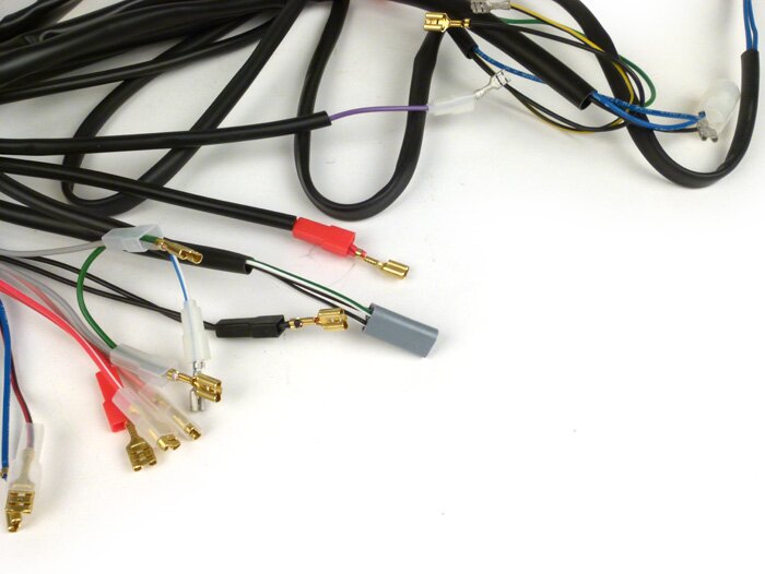 Juego de cables -GRABOR- Vespa T5 125cc Elestart, PX Lusso Elestart 1984-1997, con batería, placa base de encendido con 5 cables