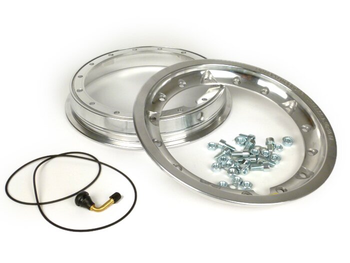 Hjul -PINASCO, V2.0, slanglös 2.10-10 tum aluminium, delad- Vespa (typ PX) - Vespa Smallframe V50, 50N, Special, PV, ET3, PK50-125 (S/XL/XL2), Largeframe PX, T5, Sprint, Rally, GT/GTR, LML Star, Deluxe - polerad aluminium